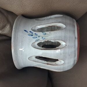 Handcrafted Ceramic Vase with Blue Accents